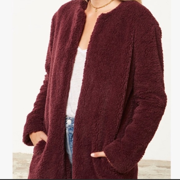 BB Dakota Jackets & Blazers - Valentines SALE!! BB Dakota Wine Red Merrill Faux Fur Oversized Jacket